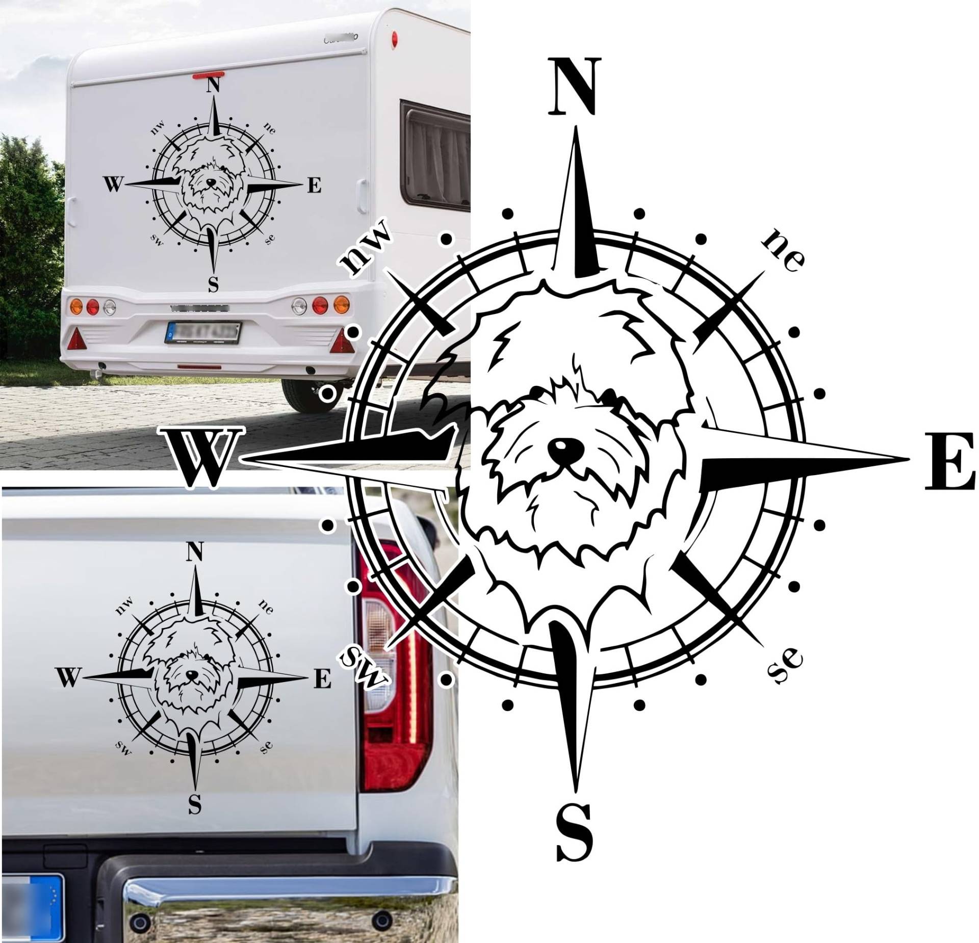 Rakelfix Kompass Coton de Tulear Aufkleber Sticker Größe&Farbe wählbar Hund Hunde Wohnmobil Caravan Autoaufkleber Sticker Kompassrose Windrose Camper von Rakelfix