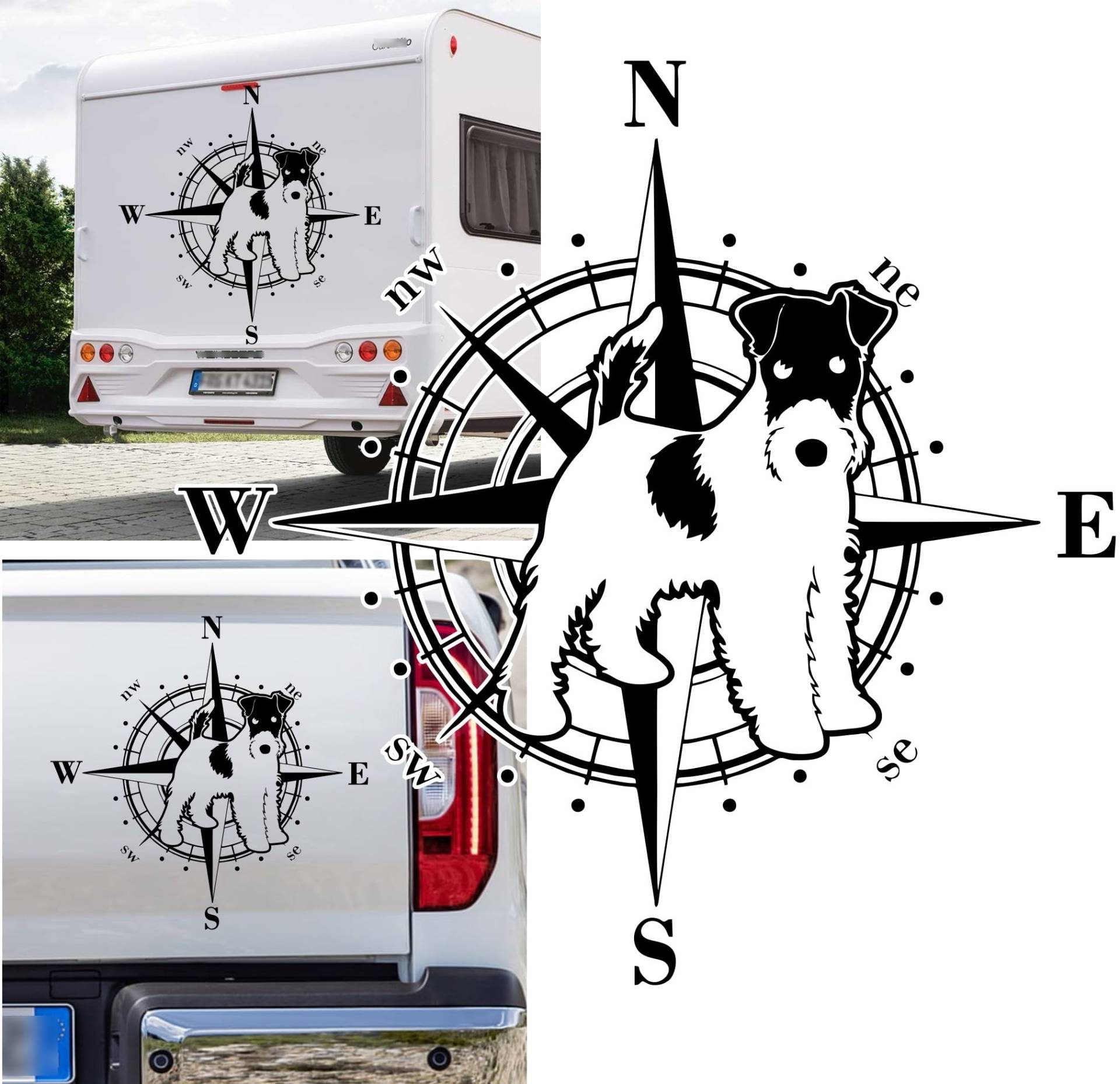 Rakelfix Kompass Drahthaar Terrier Wire Fox Aufkleber Sticker Größe&Farbe wählbar Hund Hunde Wohnmobil Caravan Autoaufkleber Sticker Kompassrose Windrose Camper von Rakelfix