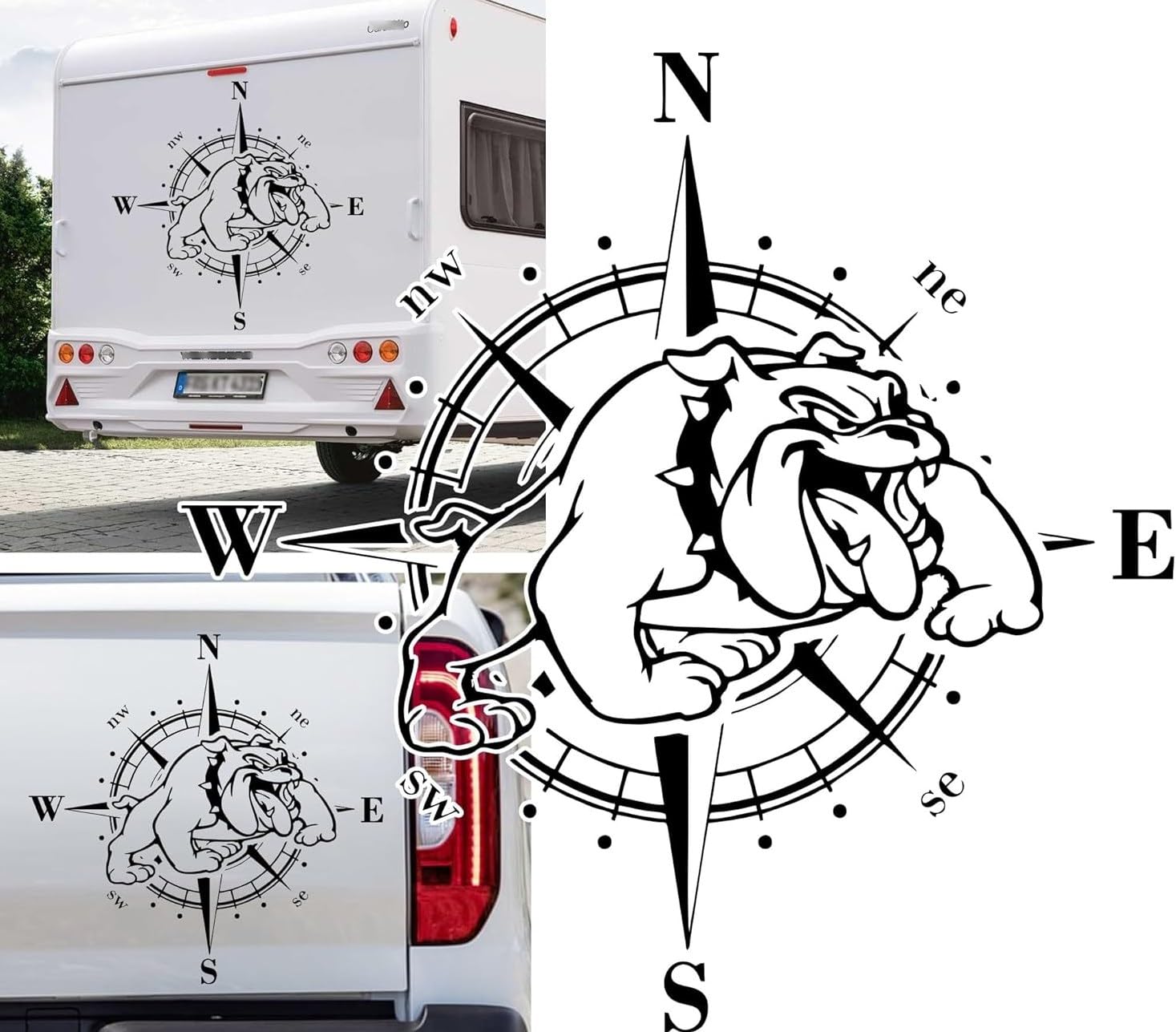 Rakelfix Kompass Englische Bulldogge Bulldog Lustic Comic Aufkleber Sticker Größe&Farbe wählbar Hund Hunde Wohnmobil Caravan Autoaufkleber Sticker Kompassrose Windrose Camper von Rakelfix