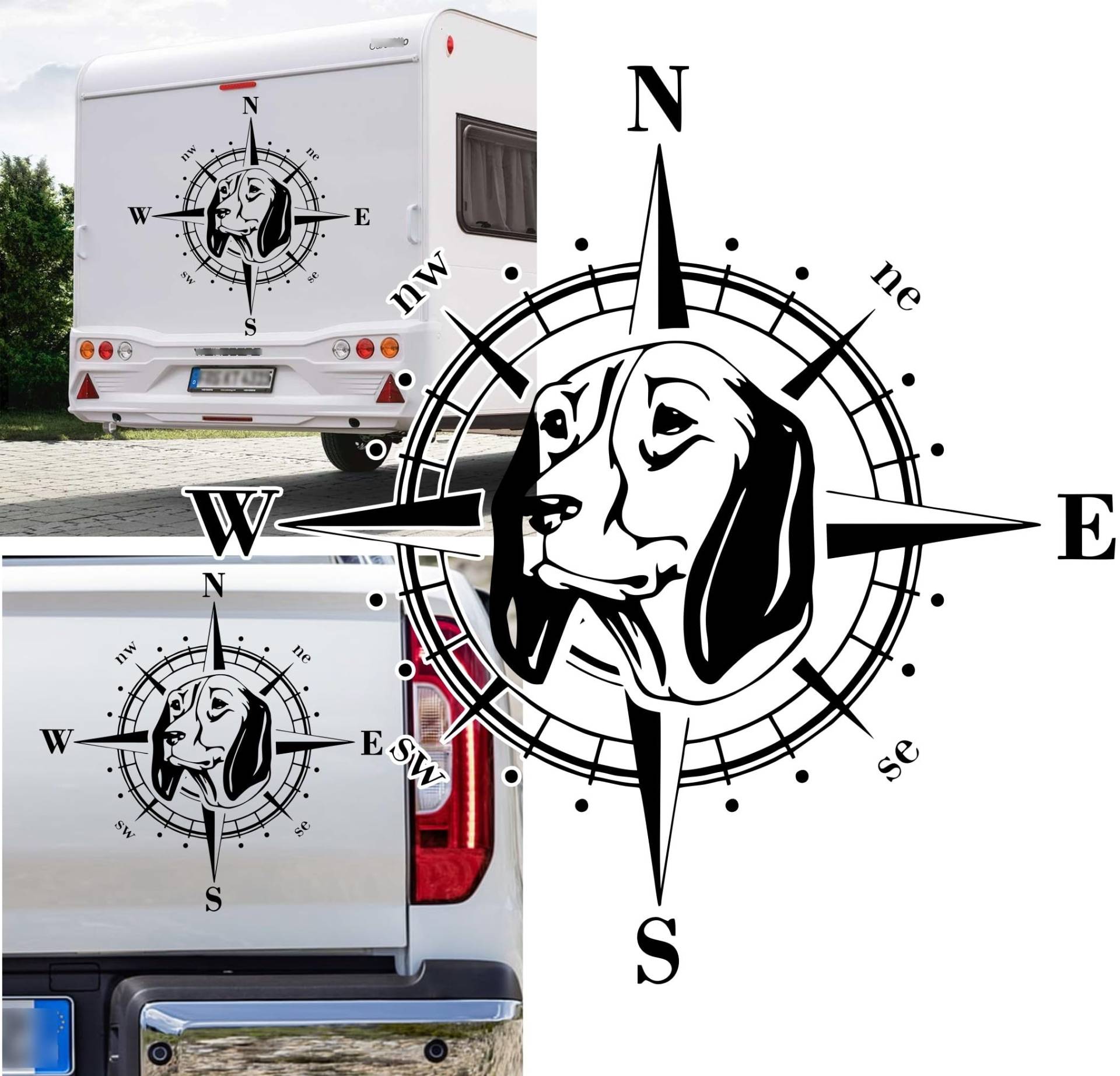 Rakelfix Kompass Finnischer Laufhund Aufkleber Sticker Größe&Farbe wählbar Hund Hunde Wohnmobil Caravan Autoaufkleber Sticker Kompassrose Windrose Camper von Rakelfix