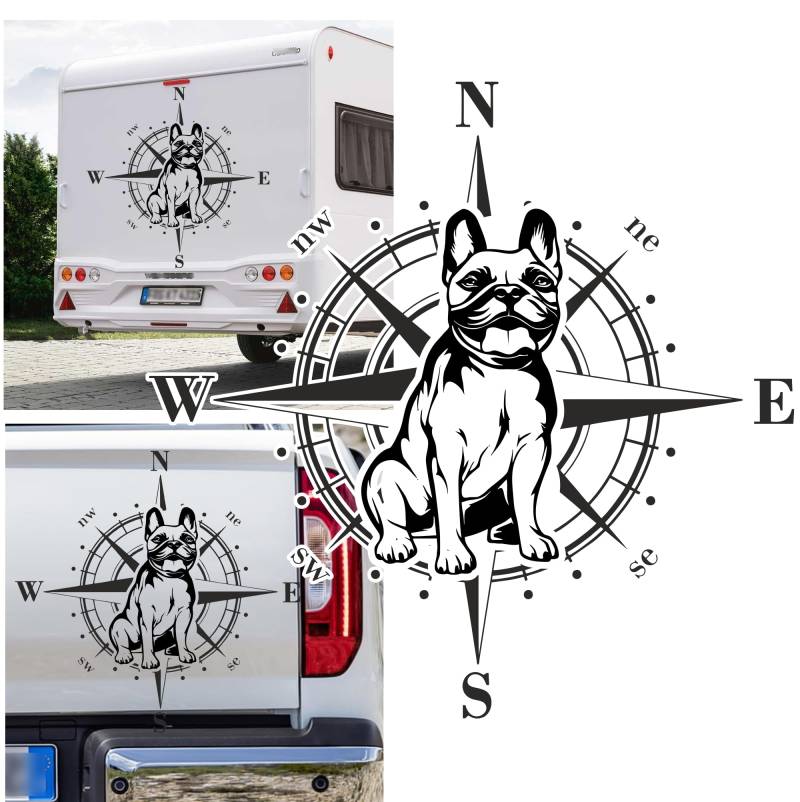 Rakelfix Kompass Französische Bulldogge Frenchi Bully Aufkleber Hund Hunde Sticker Auto Camper Wohnmobil Caravan Autoaufkleber Wohnwagen Sticker Kompassrose von Rakelfix