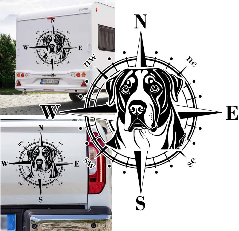 Rakelfix Kompass Grosser Schweizer Sennenhund Aufkleber Sticker Größe&Farbe wählbar Hund Hunde Wohnmobil Caravan Autoaufkleber Sticker Kompassrose Windrose Camper von Rakelfix