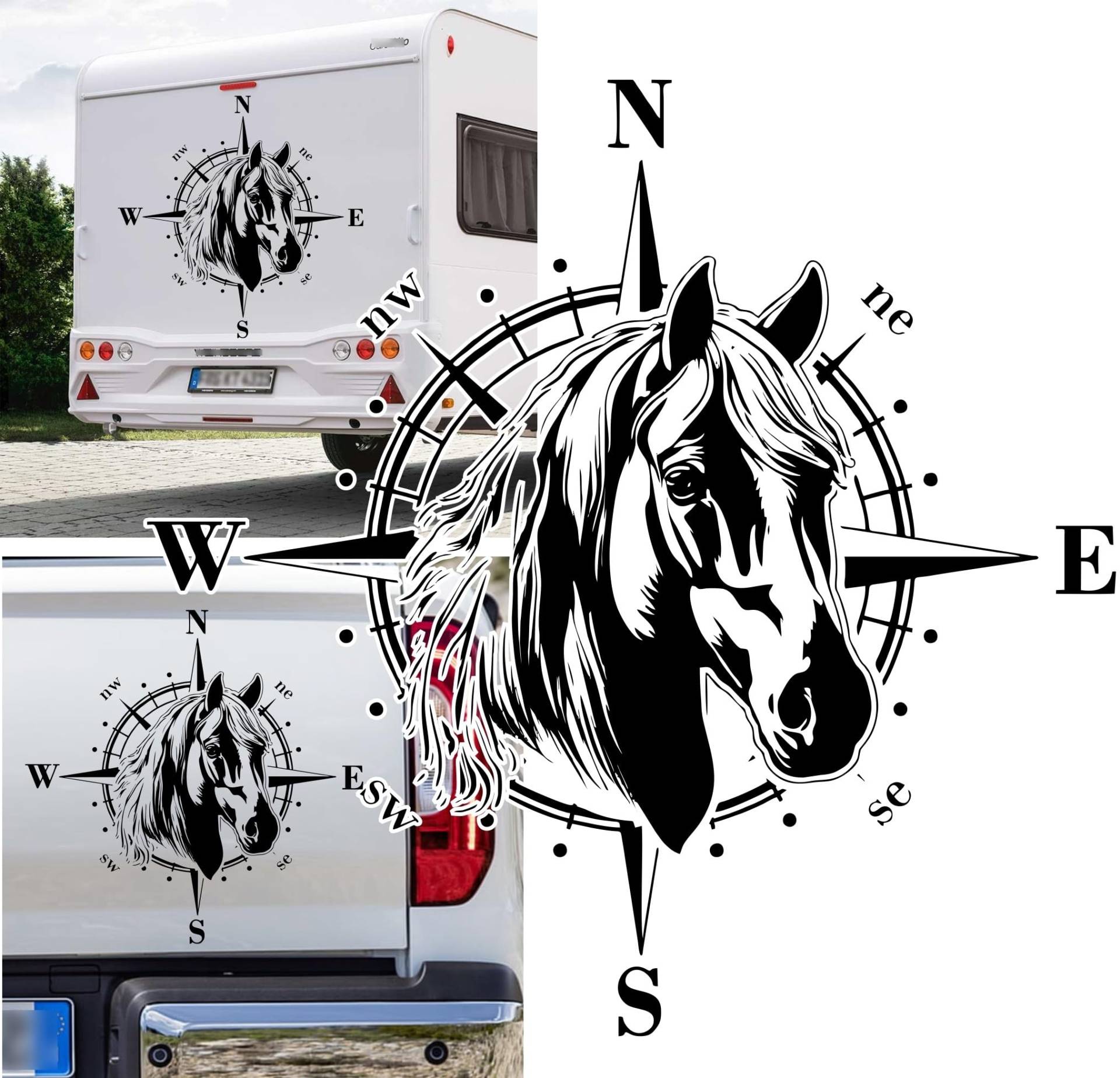 Rakelfix Kompass Haflinger Aufkleber Sticker Größe&Farbe wählbar Pferd Pferde Anhänger Wohnmobil Caravan Autoaufkleber Sticker Kompassrose Windrose Camper Auto von Rakelfix