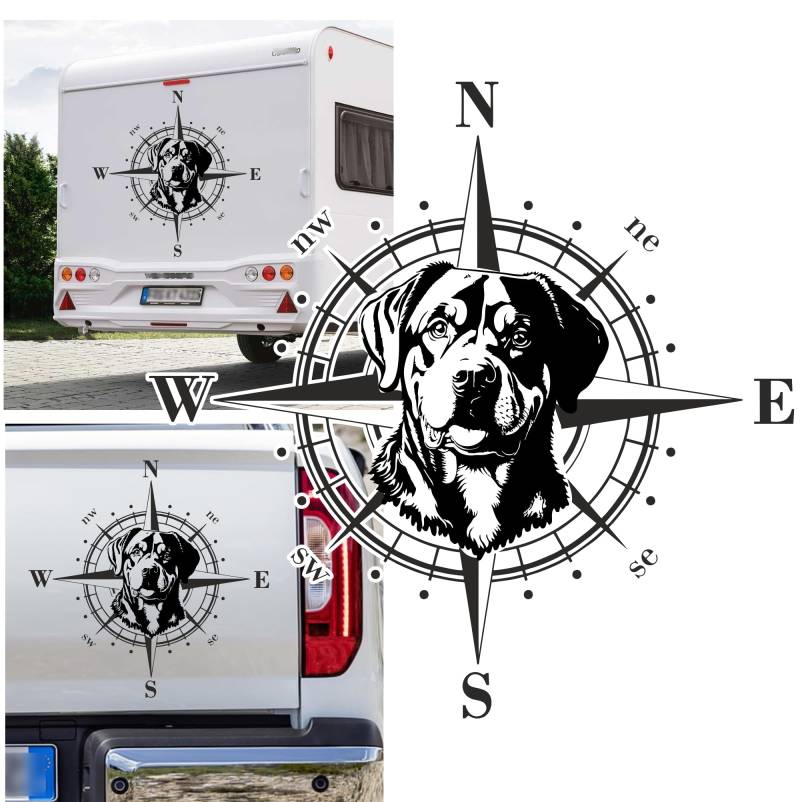 Rakelfix Kompass Rottweiler Aufkleber Hund Hunde Sticker Auto Camper Wohnmobil Caravan Autoaufkleber Wohnwagen Sticker Kompassrose von Rakelfix