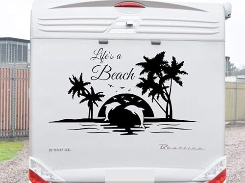 Rakelfix Life is a Beach Aufkleber 80x50cm Sticker für Wohnmobil Wohnwagen Womo WOWA Caravan Lustige Sprüche lustiger Spruch von Rakelfix