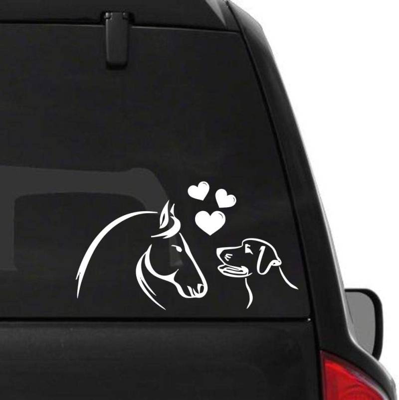 Rakelfix Pferd & Hund verliebt mit Herzen ab 25cm Aufkleber Autoaufkleber Sticker Tierliebe von Rakelfix