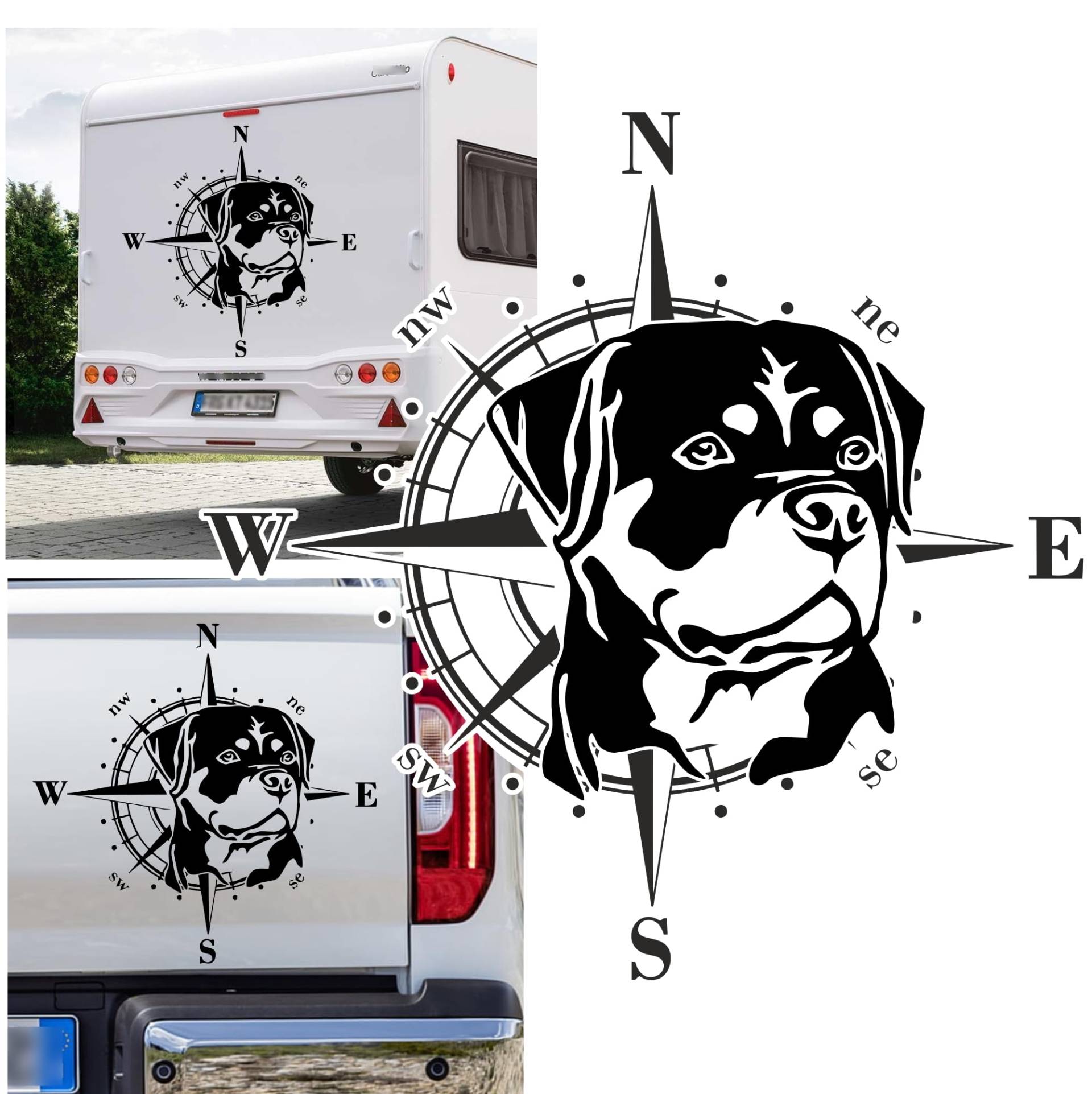 Rakelfix Rottweiler Kompass Aufkleber Apassbar Wohnmobil Auto Autoaufkleber Sticker Kompassrose Windrose Camper von Rakelfix