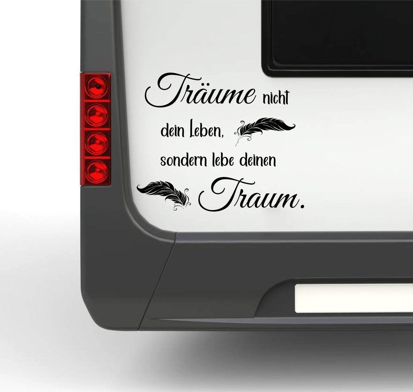 Rakelfix Träume Nicht Dein Leben, lebe deinen Traum c. 25cm Spruch mit Federn Wohnmobil Wohnwagen Aufkleber von Rakelfix