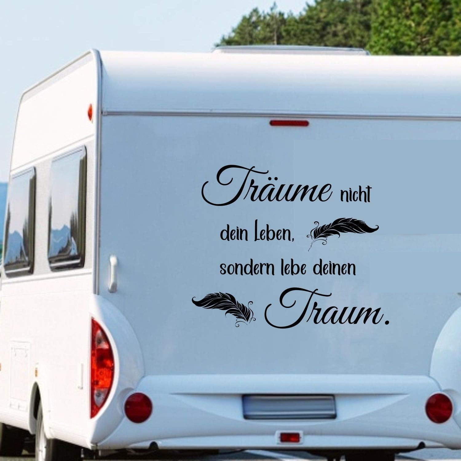 Rakelfix Träume Nicht Dein Leben, sondern lebe deinen Traum ca.60cm Spruch mit Federn Wohnmobil Wohnwagen Aufkleber von Rakelfix