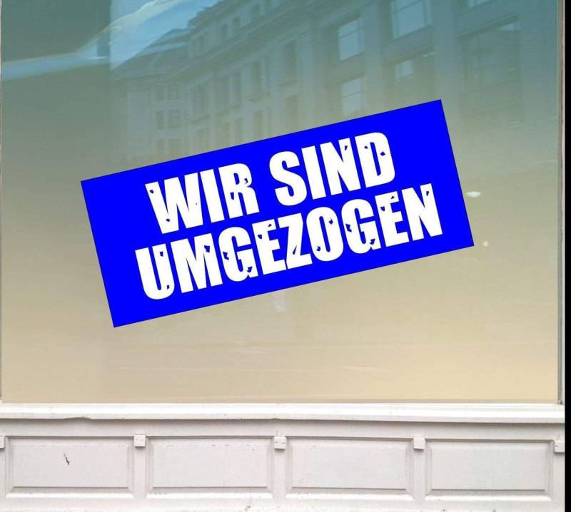 Rakelfix Wir sind umgezogen 150cm Aufkleber für Schaufenster & alle glatten Flächen Sale Rabatt Ausverkauf zu vermieten von Rakelfix