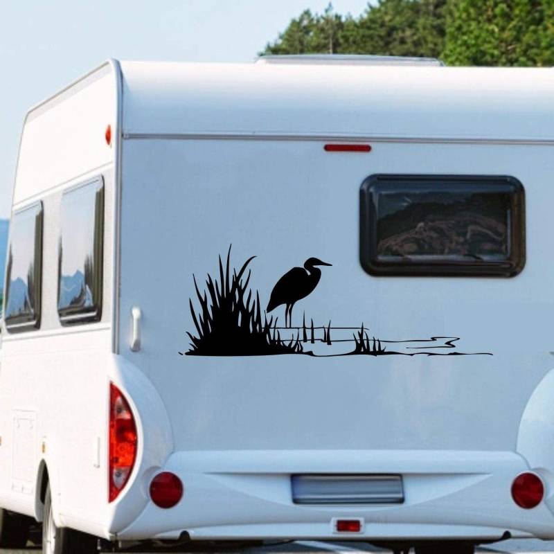 Rakelfix Wohnmobil Wohnwagen Aufkleber Kranich im Schilf Seegras Wasser Vogel ca 100cm WOMI WOWA Camping von Rakelfix