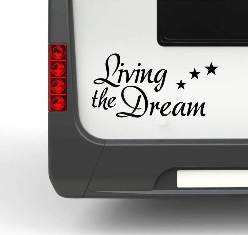 Rakelfix Wohnmobil Wohnwagen Aufkleber Schöner Spruch Living The Dream Typ2 ca 30cm mit Sternen Lebe deinen Traum Sticker Autoaufkleber von Rakelfix