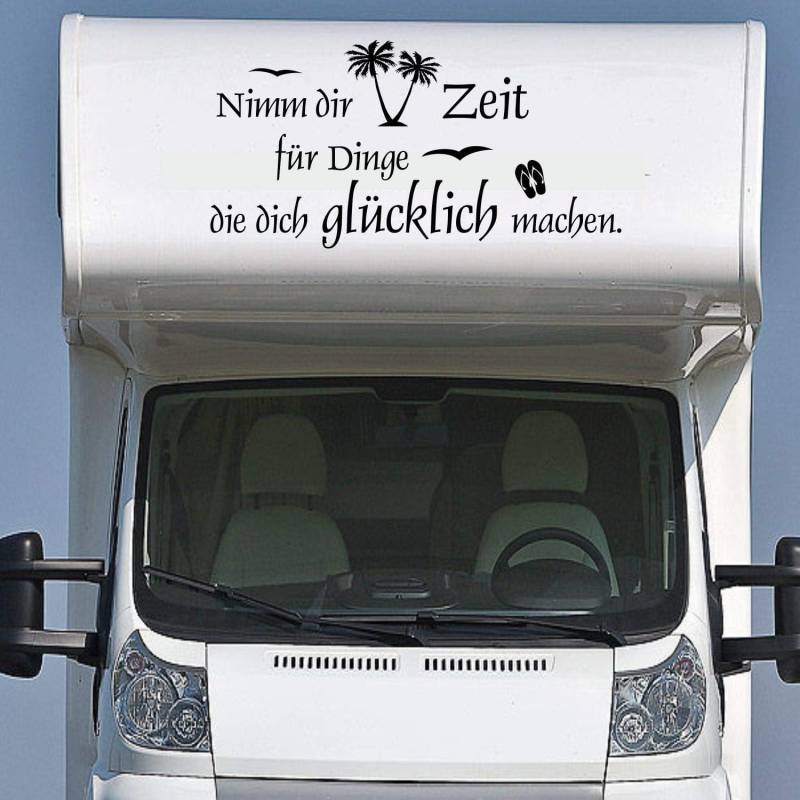 Rakelfix Wohnmobil Wohnwagen Aufkleber Schöner Spruch ca 150cm Nimm dir Zeit für Dinge die Dich glücklich Machen Palme Möwen Sticker Ca von Rakelfix