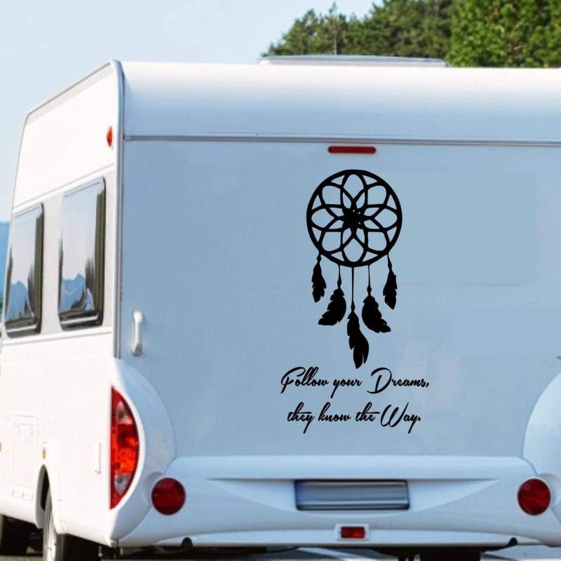 Rakelfix Wohnmobil Wohnwagen Aufkleber Traumfänger mit Spruch Follow Your Dreams They Know The Way ca 120cm WOMI WOWA Camping von Rakelfix