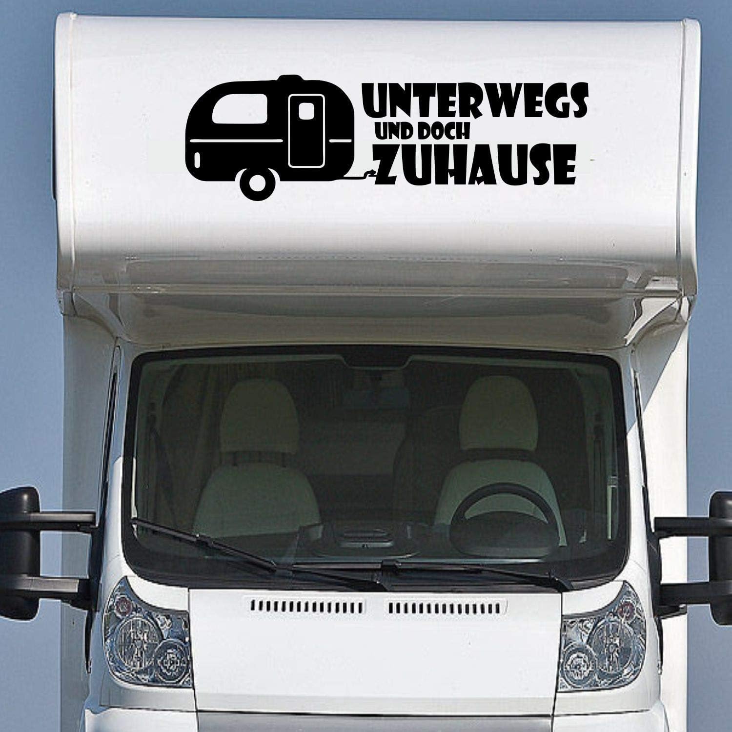 Rakelfix Wohnmobil Wohnwagen Aufkleber Wohnwagen mit Schriftzug Unterwergs und doch Zuhause Sticker Camping Urlaub Womi Wowa von Rakelfix