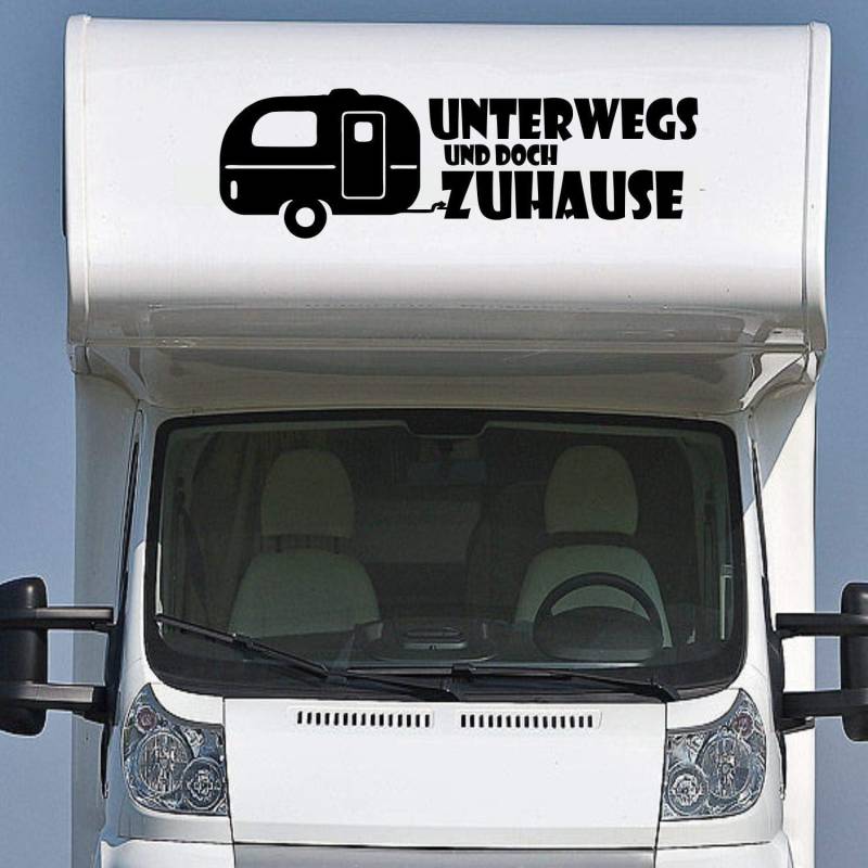 Rakelfix Wohnmobil Wohnwagen Aufkleber Wohnwagen mit Schriftzug Unterwergs und doch Zuhause Sticker Camping Urlaub Womi Wowa von Rakelfix