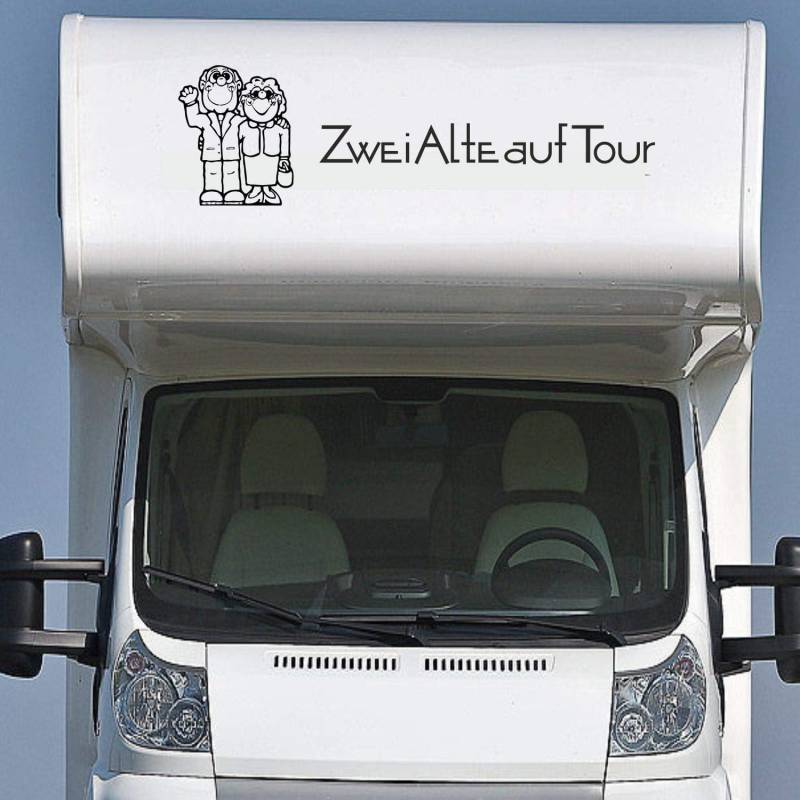 Rakelfix Wohnmobil Wohnwagen Aufkleber Zwei lustige Senioren mit Schriftzug Zwei Alte auf Tour ca 100cm WOMI WOWA Camping von Rakelfix