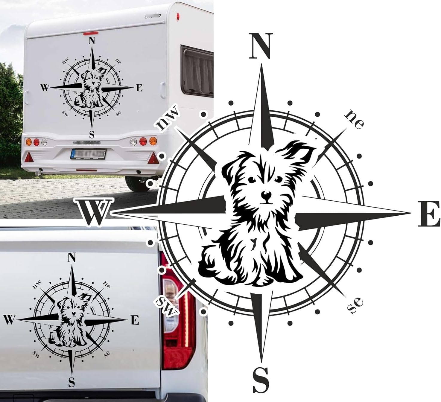 Rakelfix Yorkshire Terrier Kompass Aufkleber Apassbar Wohnmobil Auto Autoaufkleber Sticker Kompassrose Windrose Camper von Rakelfix