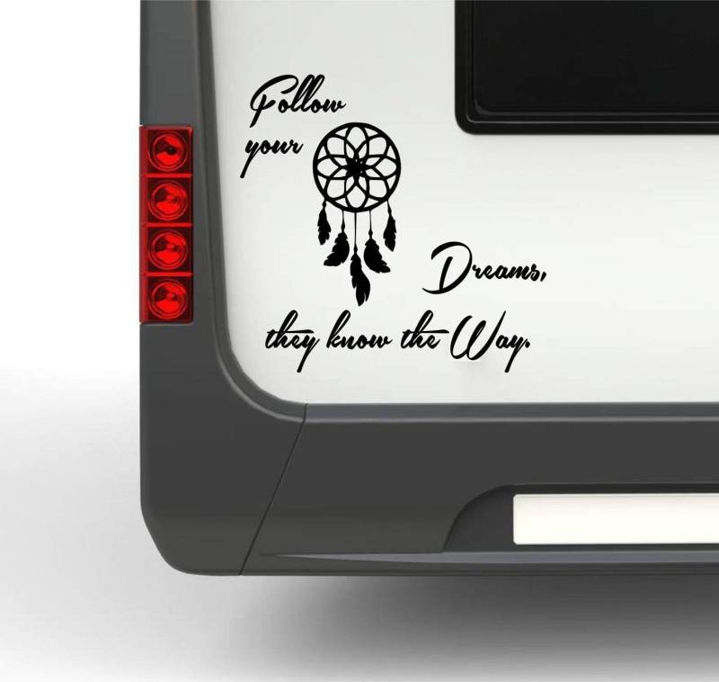 Rakelfix Wohnmobil Wohnwagen Aufkleber Traumfänger mit Spruch Follow Your Dreams They Know The Way ca 30cm WOMI WOWA Camping von Rakelfix