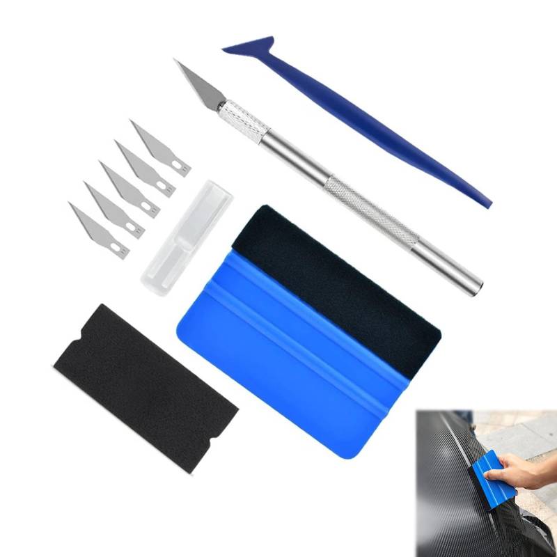 Rakel Set mit Filzkante,Rakel für Folie,Folierungs Werkzeug Set,Micro Rakel und Präzisionsmesser,Folien Rakel für Fensterfolien und Auto Folien,Folierungs Werkzeug Set für Wrap Auto,9PC von Rakiuty