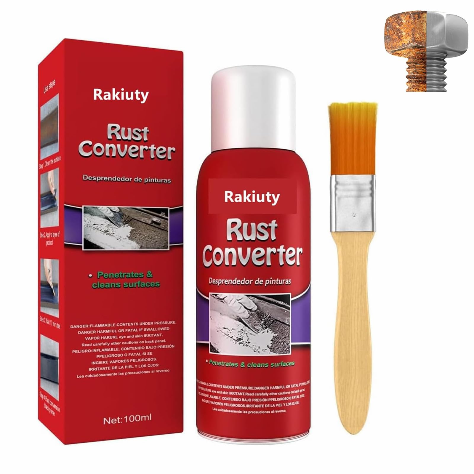 Rakiuty Metal Rust Remover,Rostschutzmittel Für Metall,Profi-Rostumwandler,Rostumwandler Metallic,Rostentferner Sprayer,Rostlöser Spray,für Metall/Fahrrad/Auto/Fahrradkette,100ml von Rakiuty