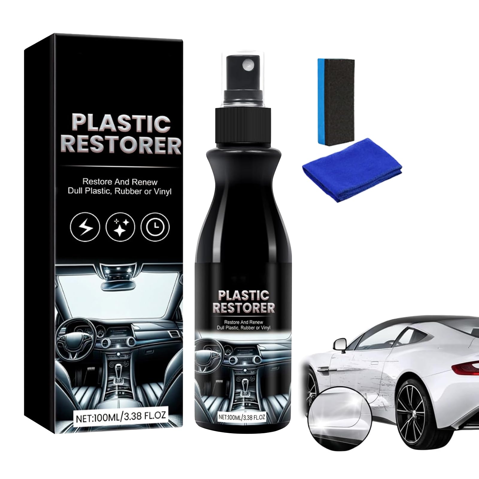 Rakiuty Plastic Refreshing Auto,Kunststoffpflege Auto,Plastic Parts Refurbish Agent for Car,Kunststoff-Beschichtungsmittel,Reparaturmittel für Autokunststoffe,Kunststoffpflege Für Autos,100ML von Rakiuty