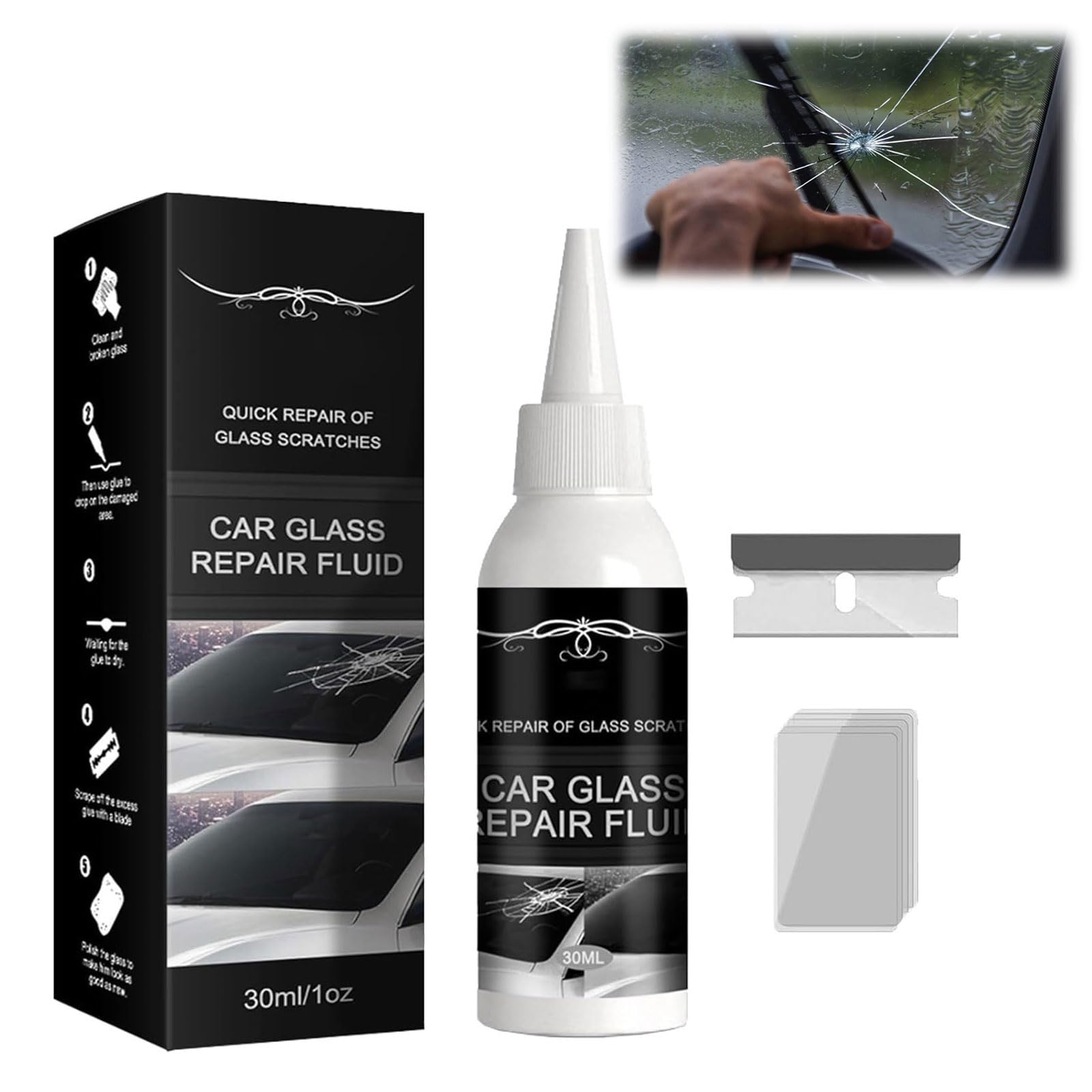 Windschutzscheiben Reparaturset Werkzeug,Auto Windshield Repair Kit,Glas Reparatur Flüssigkeit,Auto Glas Windschutzscheibe Reparatursatz Windschutzscheiben Reparatur,Windshield Repair Kit,30ml von Rakiuty