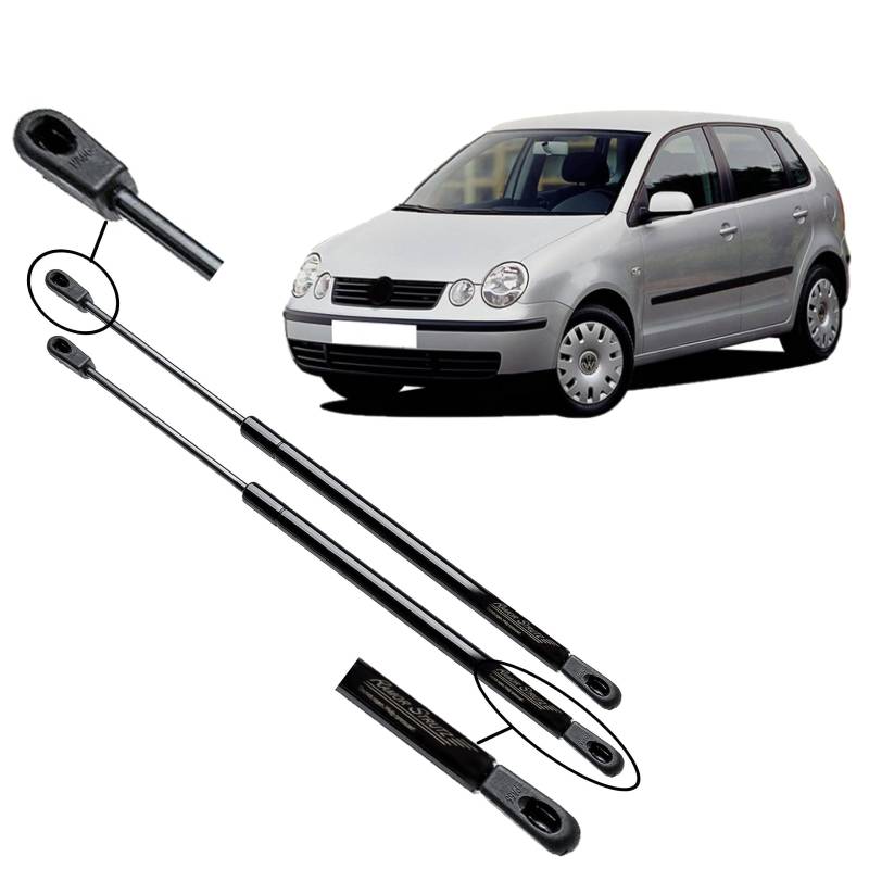 Ramor Strutz Zwei Gasfeder Dämpfer Heckklappe Kompatibel mit VW Polo Mk4 9N Hatchback 2001-2009. Kofferraum Zubehör Gasdruckfeder Heckklappendämpfer für Beide Seiten, Links und Rechts. von Ramor Strutz