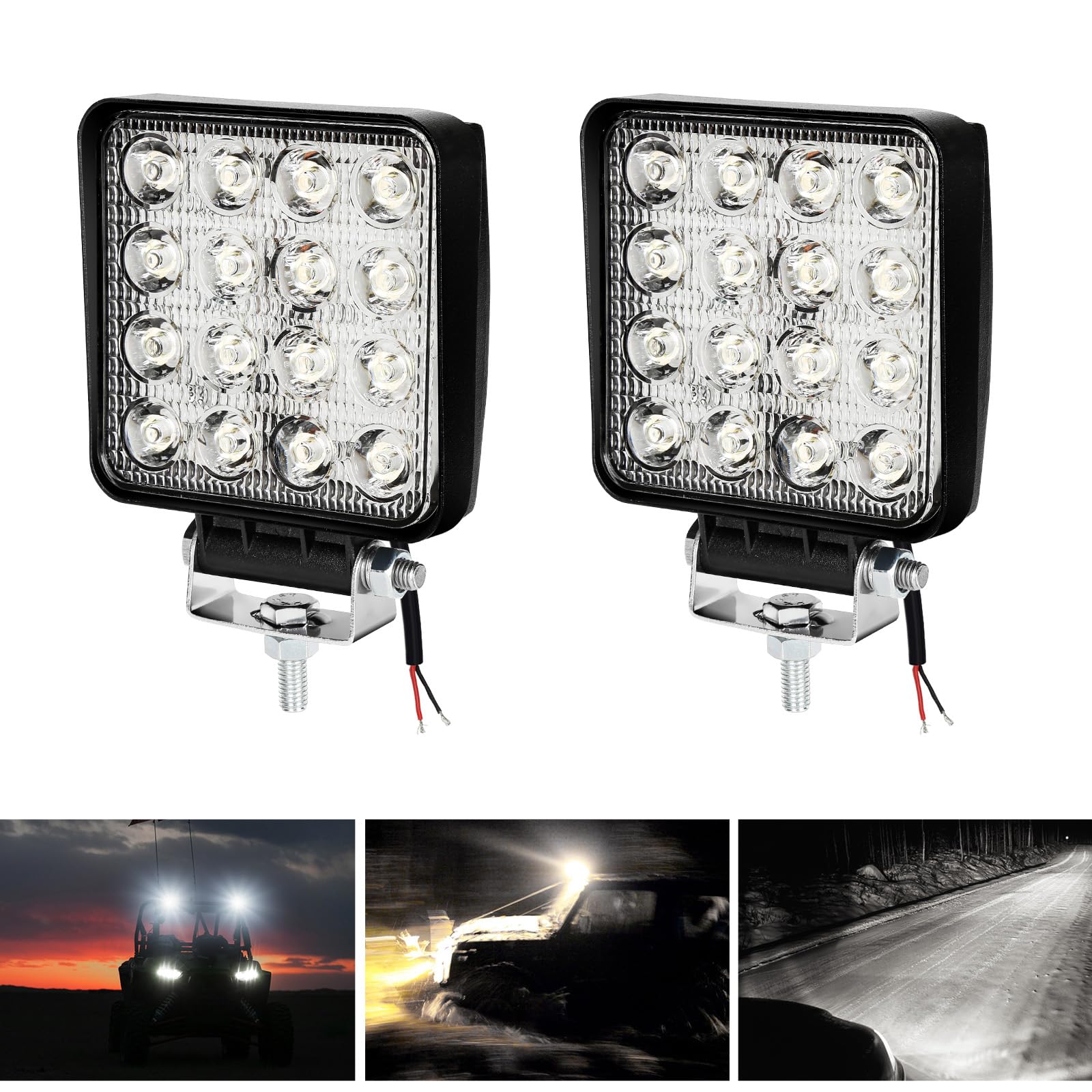 Randaco 2 Stück 48W LED Arbeitsscheinwerfer Led Zusatzscheinwerfer 12V 24V Scheinwerfer Außenlampen Aluminium Druckguss IP67 Wasserdicht Rückfahrscheinwerfer für Trecker, Offroad, SUV, Boot, Anhänger von Randaco