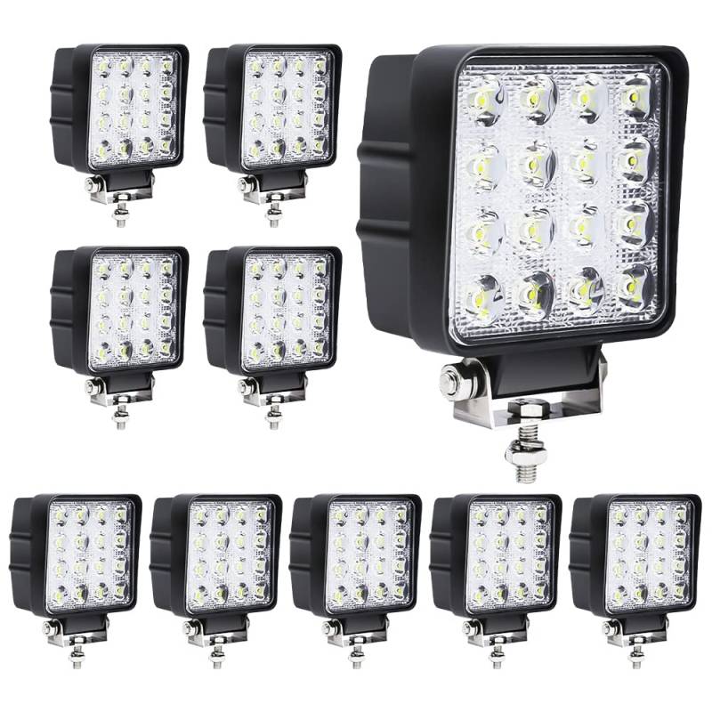 Randaco 48W LED Arbeitsscheinwerfer 12-24V Zusatzscheinwerfer Arbeitslicht Scheinwerfer Arbeitsleuchte 6000K Offroad Agrar Traktor Arbeitslampe 10 Stück von Randaco