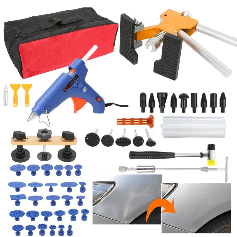 Randaco Dellen Reparatur Ausbeulwerkzeug Set,57pcs Beulen Reparaturset Auto,Ausbeulwerkzeug mit Dellenzieher/Brücke Puller/Heißklebepistole,Autoreparatur von Randaco