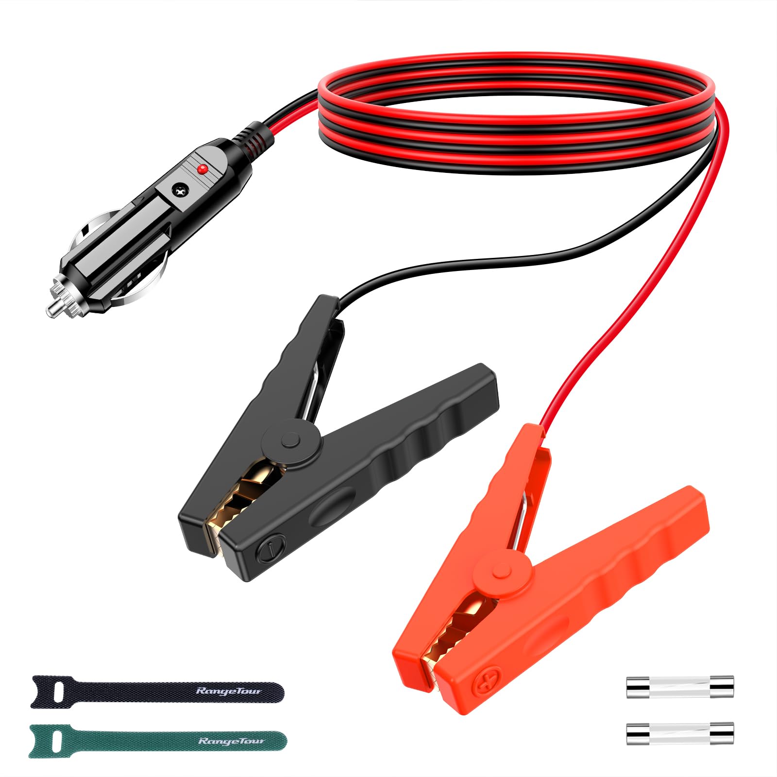 Range Tour Zigarettenanzünder-Stecker, Zigarettenanzünder-Stecker auf Batterie, Krokodilklemmen, 1 m 15 A Sicherung x2 max 24V (männlicher Zigarettenanzünder auf 100 mm Clip) von Range Tour