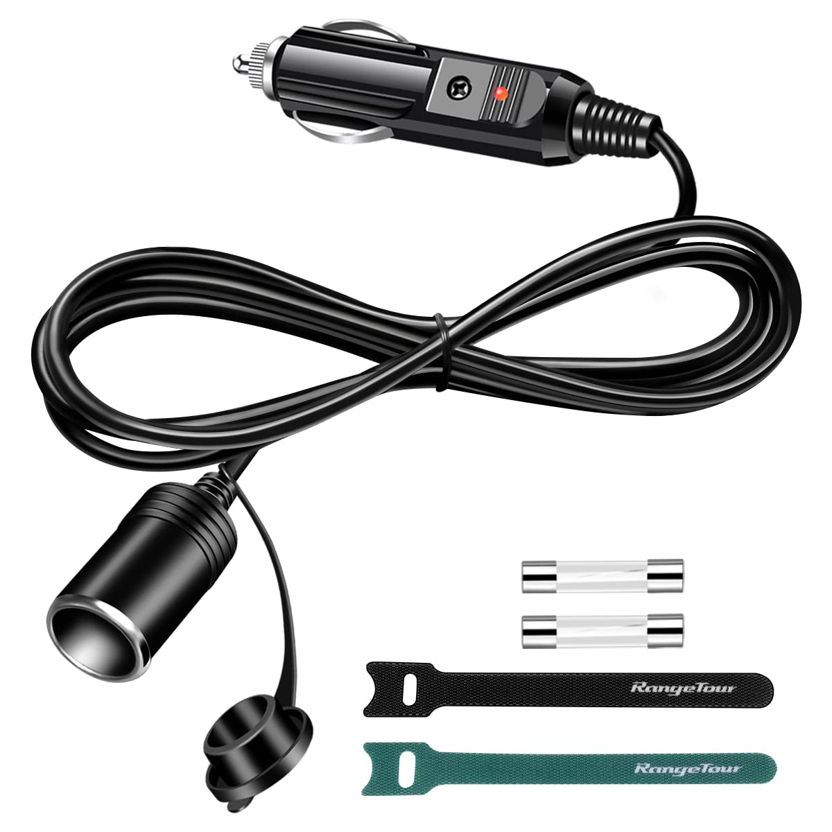 Range Tour kfz Verlängerungskabel Zigarettenanzünder, 12V/24V Auto Zigarettenanzünderbuchse Steckdose Adapter 1,8M 16AWG mit 15A Sicherung Universeller Stecker Buchse Wasserdicht Verlängerungskabel von Range Tour