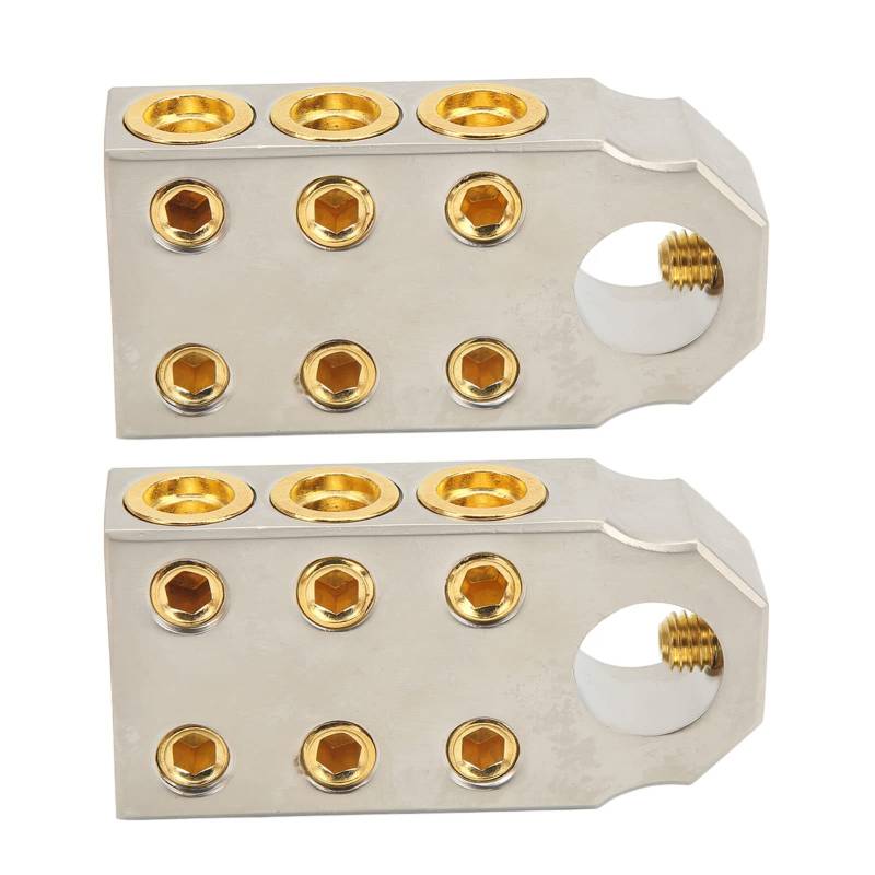 Rankomu Positive Negative Klemme Batterieklemme Klemme Set, Positive Negative Klemmen für 1/0AWG 2/0AWG Schweißkabel, Batterie Top Post Connectors, Golden Finish von Rankomu