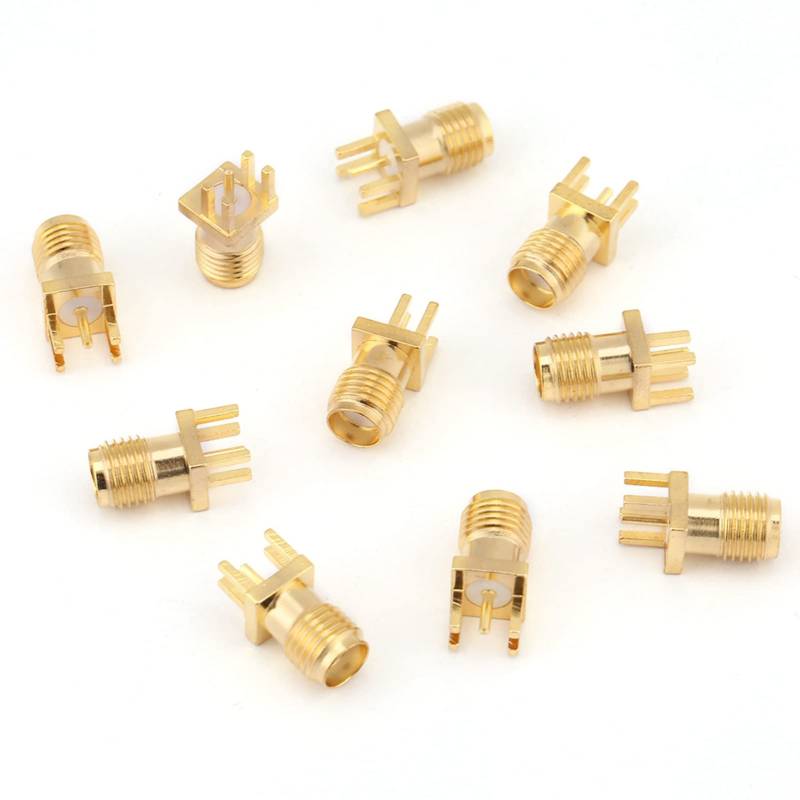 Rankomu RF Connector 10pcs Brass SMA Female Base Socket Jack PCB Mount, 50 Ohm RF Connectors for Wireless Communication, Durable Design, Easy Installation von Rankomu