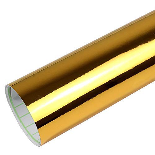 Rapid Teck® 15,79€/m Premium Chrom Gold - 1m x 1,52m - Blasenfrei mit Luftkanälen - Auto Folierung - Car Wrapping Folie - Schwarze Folie Auto von Rapid Teck