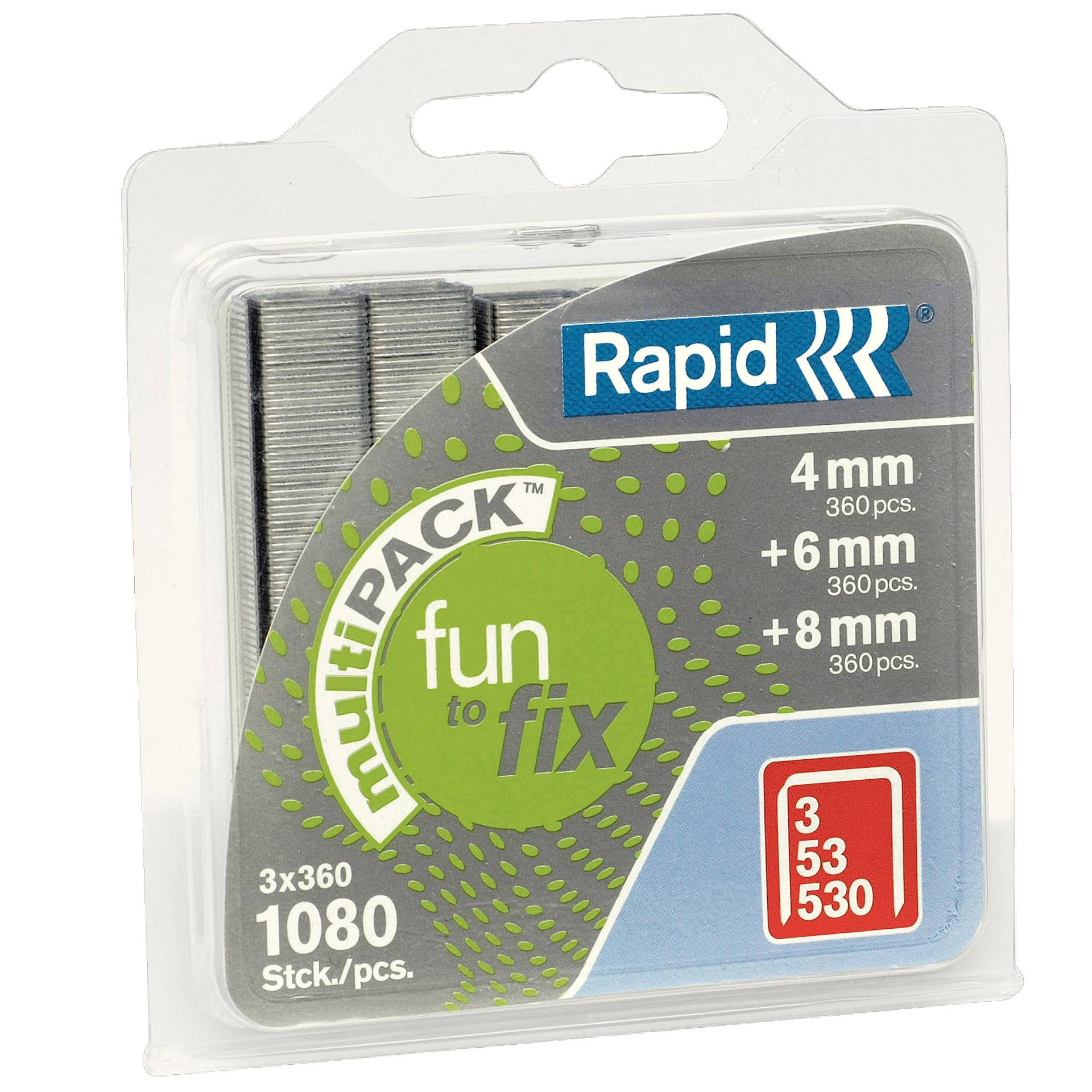 Rapid 40108715 Heftklammern 53/4-6-8mm, verzinkt, Blisterverpackung, 1080 Stück von Rapid