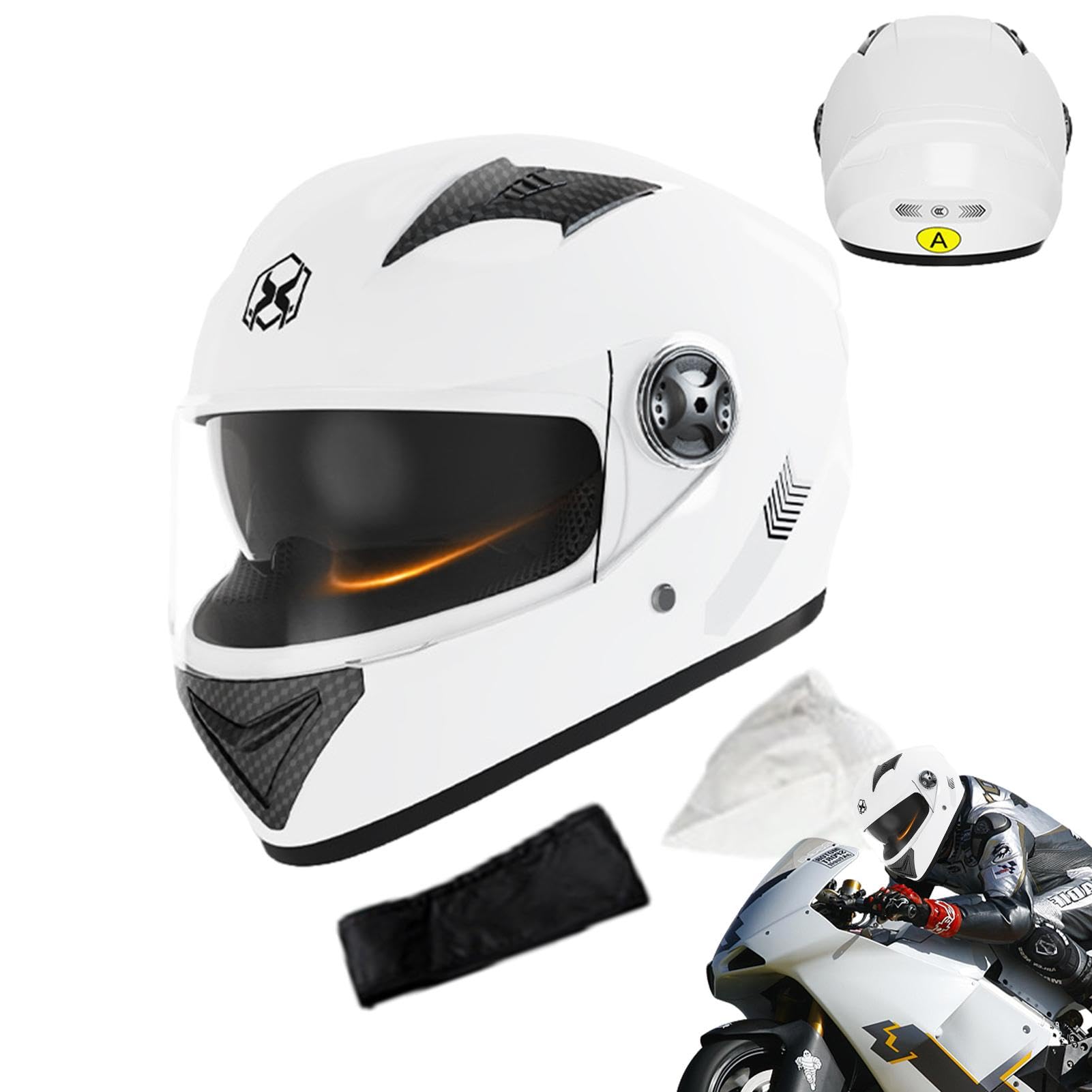 Motorradhelm - Integral-Motorradhelme,Motorrad-Integralhelme ABS,Motorcycle Full Face Helmet ,Robuster & Leiser Motorrad Helm - Kinn & Kopf Belüftung,Klares Visier 9Kopfumfang: 54–61 cm (White) von Raypontia