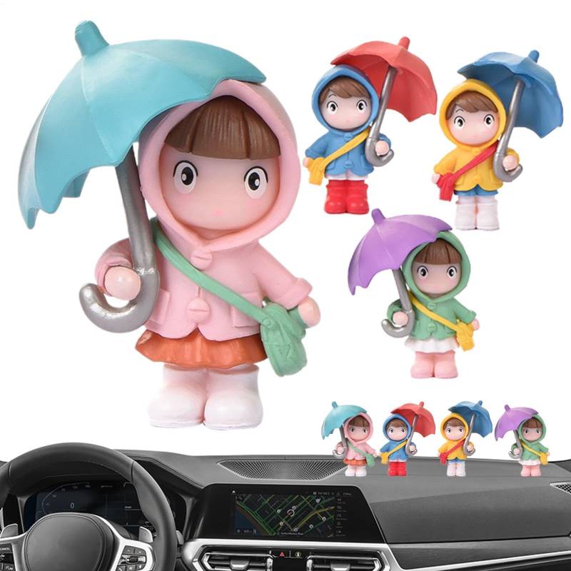 Raypontia Auto-Armaturenbrett-ationen, niedliche Ornamente für Auto | 4X Auto-Innenation, kleines Mädchen mit Regenschirm, Figur, Puppe | Home Decor Figur Ornament Auto PVC Figur Puppe für, Mädchen, von Raypontia