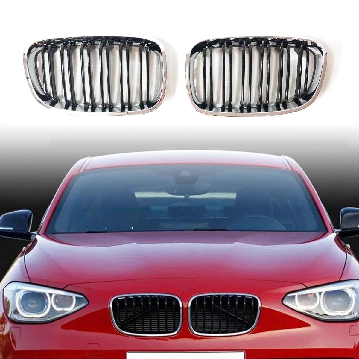 Nieren Kühlergrill Glossy Schwarz Frontgrill Kühlergrille Kompatibel für BMW 1 Series Hatchback F20 2012-2014, GläNzend Auto Zubehör Autoersatz Grilleinsätze von Rdgnls