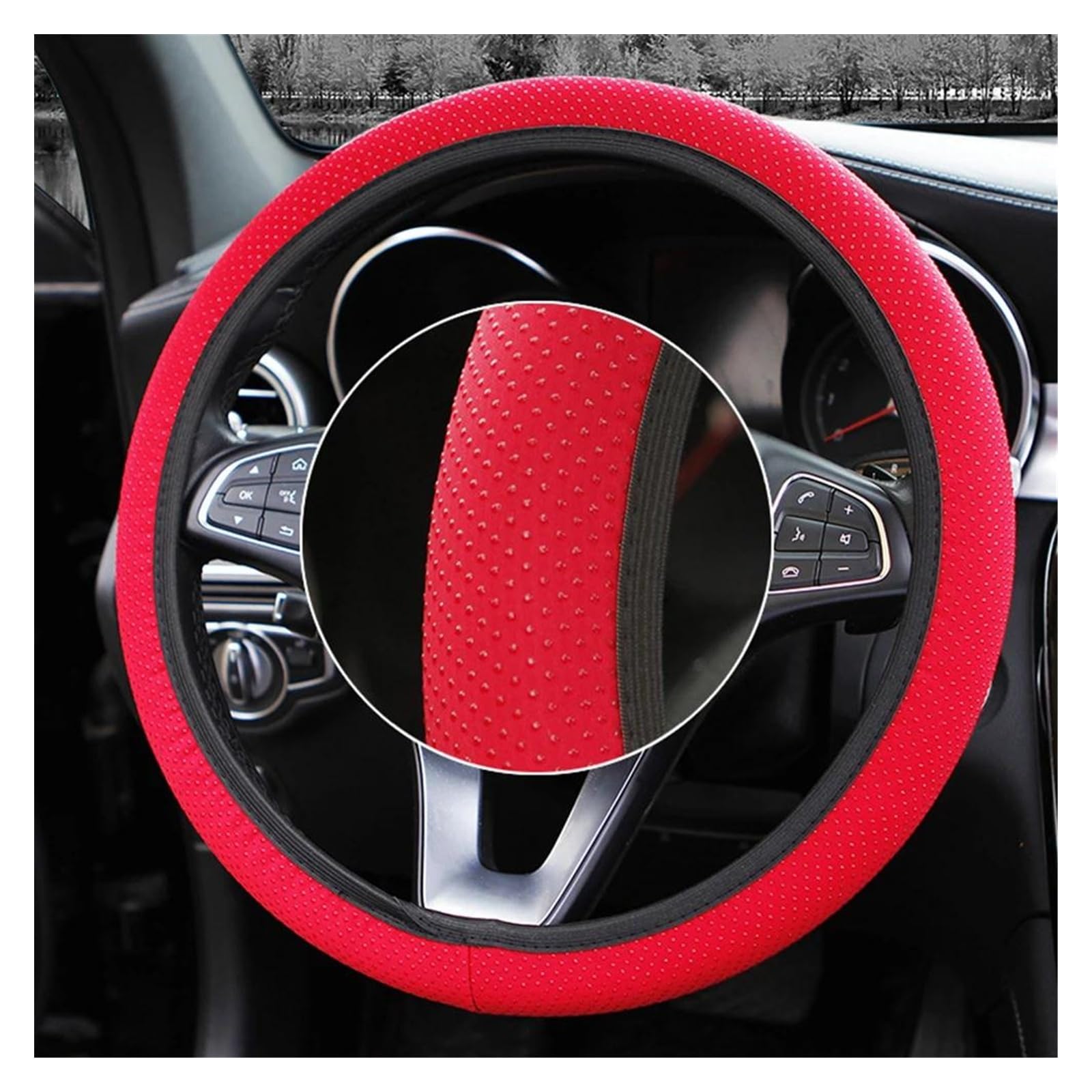 Lenkrad Abdeckung 38 cm Auto Dekor Lenkrad Abdeckung Innen Teile Schutz Ersatz Universal Gestrickte Stoff Auto-Styling Anti-Slip Abdeckungen Lenkradschoner(Rot) von Rdtnvc