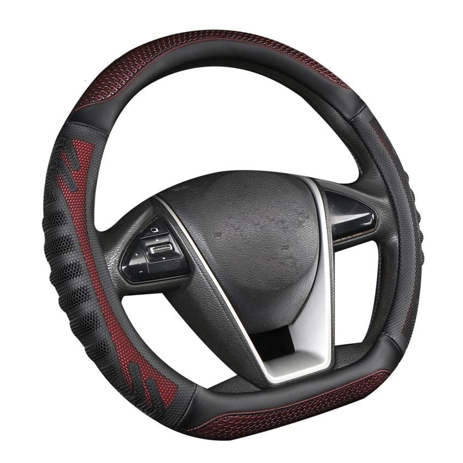 Lenkrad Abdeckung 38CM D Form Auto Lenkrad Abdeckung PU Leder Für Nissan Für Rogue Für Sport Für Hybrid 2017-2019 2020 Für Qashqai 2019 2020 Geflecht Abdeckung Lenkradschoner(Rot) von Rdtnvc