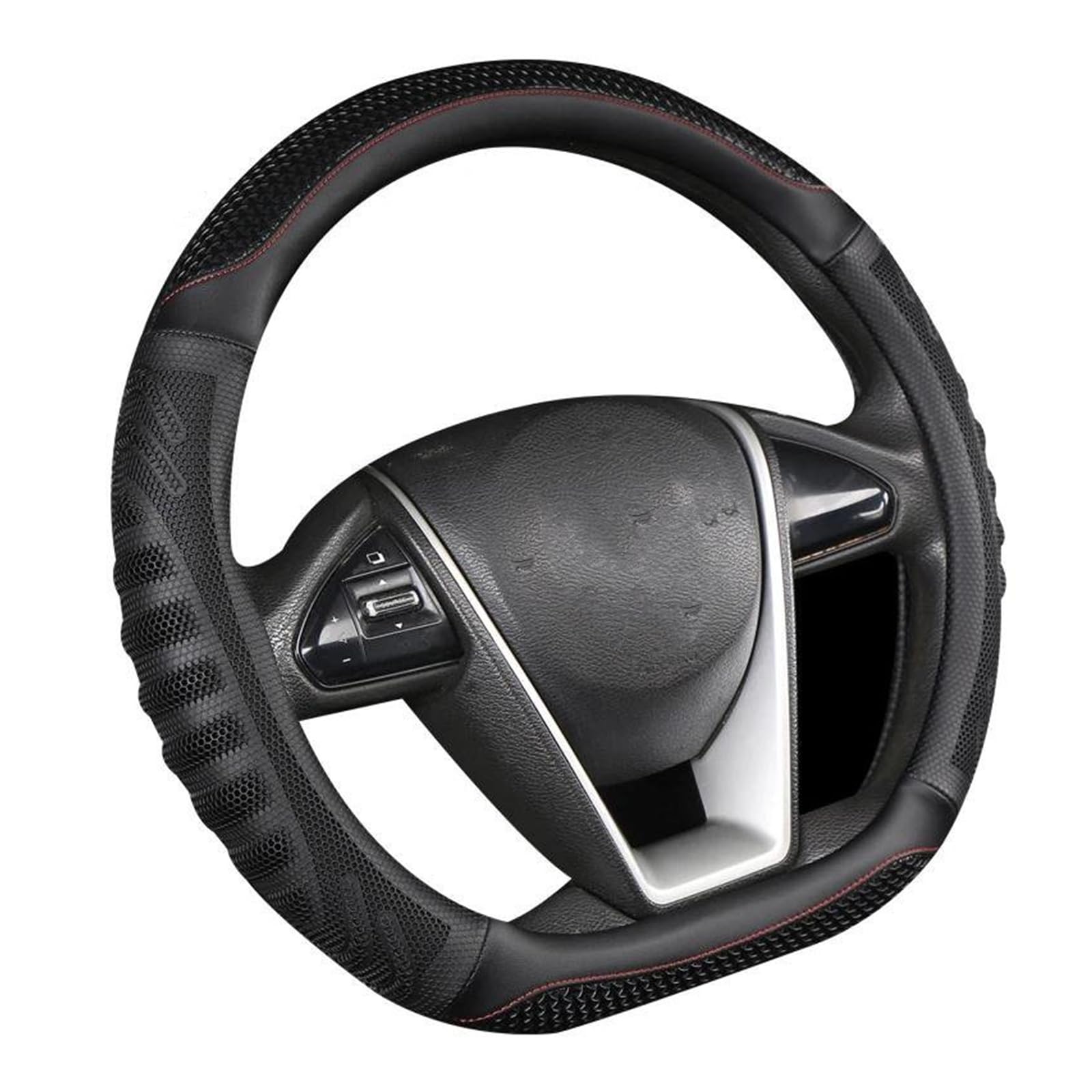 Lenkrad Abdeckung 38CM D Form Auto Lenkrad Abdeckung PU Leder Für Nissan Für Rogue Für Sport Für Hybrid 2017-2019 2020 Für Qashqai 2019 2020 Geflecht Abdeckung Lenkradschoner(Schwarz) von Rdtnvc