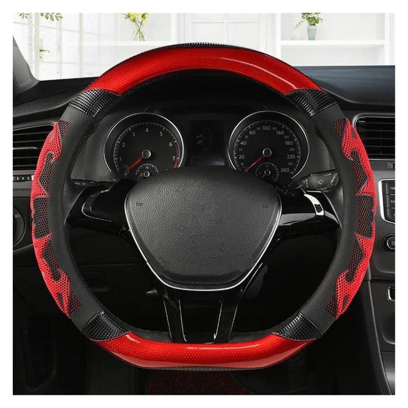 Lenkrad Abdeckung Auto Lenkrad Abdeckung Carbon Faser Leder Für Kia Für Optima K5 2021 Nicht-Slip Lenkrad Auto-Styling Auto Zubehör Lenkradschoner(B- D Shape Red) von Rdtnvc