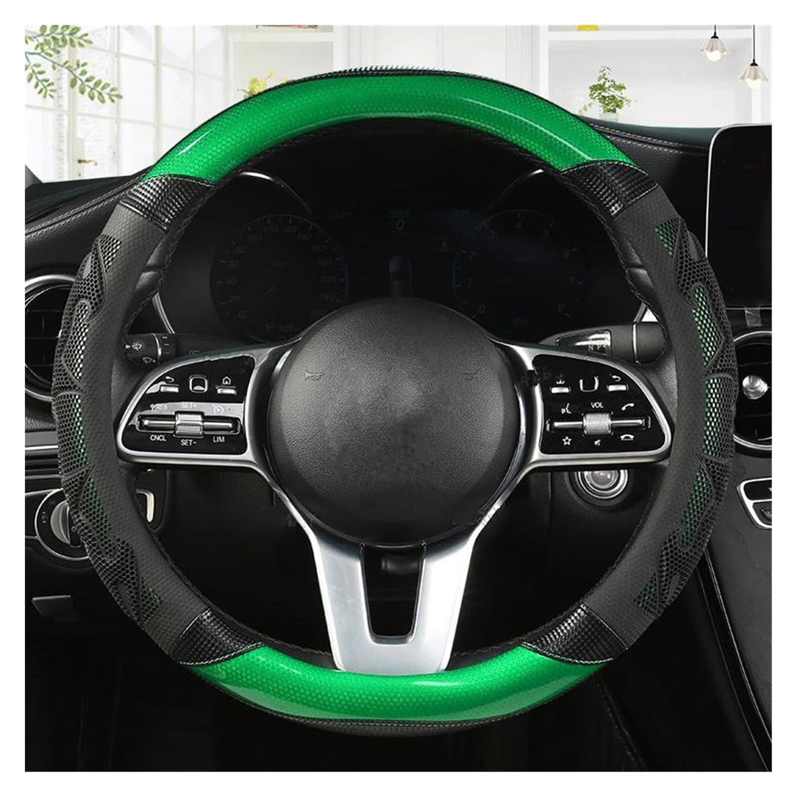 Lenkrad Abdeckung Auto Lenkrad Abdeckung Carbon Faser Leder Für Kia Für Optima K5 2021 Nicht-Slip Lenkrad Auto-Styling Auto Zubehör Lenkradschoner(B- O Shape Green) von Rdtnvc