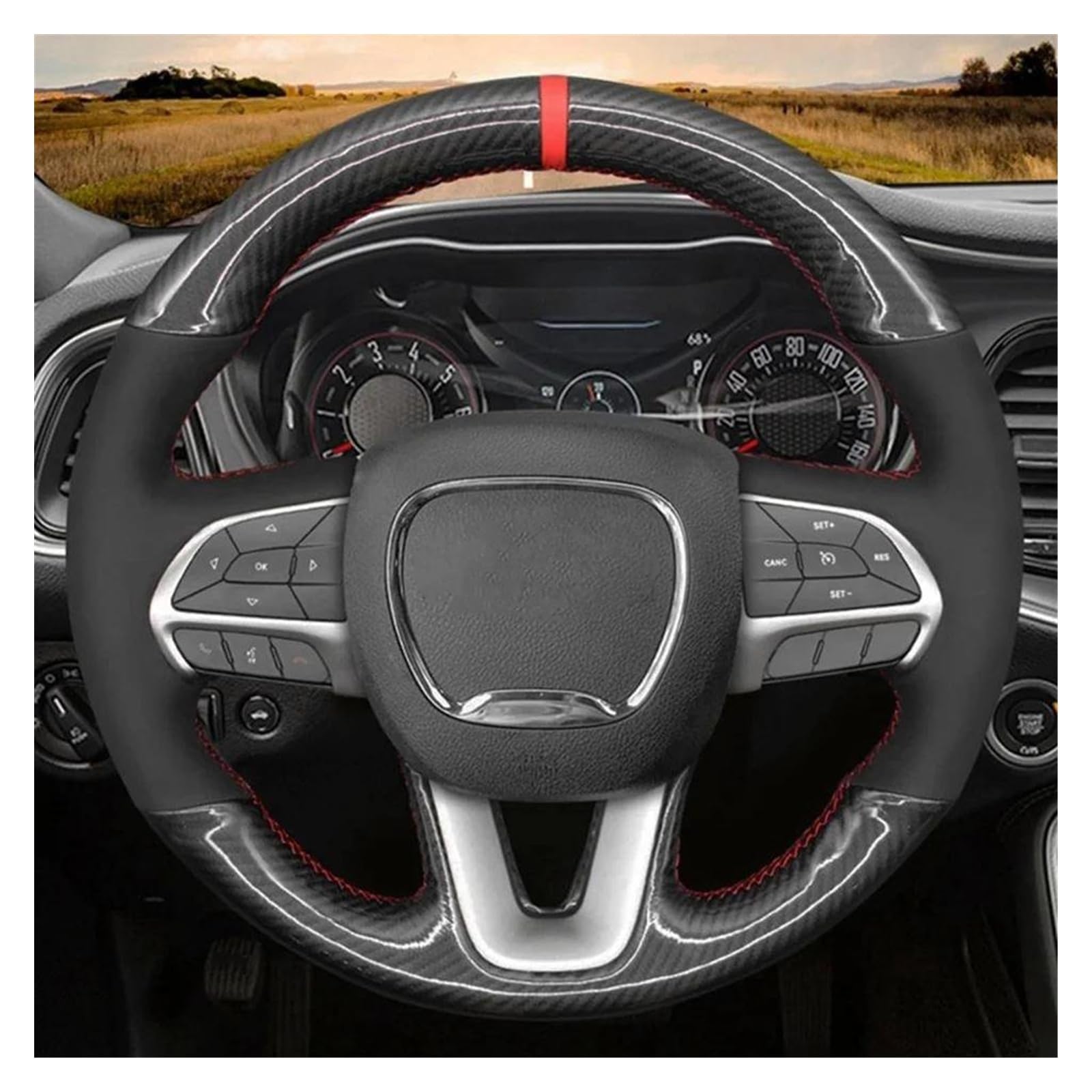 Lenkrad Abdeckung Auto Lenkrad Abdeckung Wildleder Leder Auto Zubehör Für Dodge Für Challenger Für Ladegerät 2015-2021 Für Dodge Für Durango 2018 2019 2020-2021 Lenkradschoner(Black Thread) von Rdtnvc