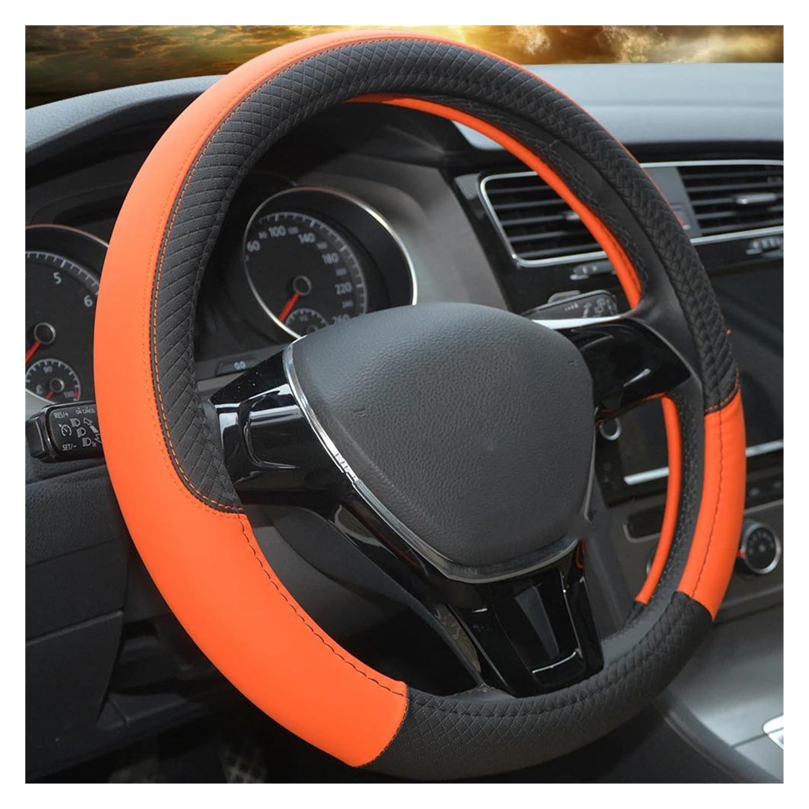 Lenkrad Abdeckung Auto-Lenkradbezüge Rutschfestes PU-Leder Passend Für 37–38 cm Lenkrad Auto-Styling Auto-Zubehör Lenkradschoner(Orange) von Rdtnvc