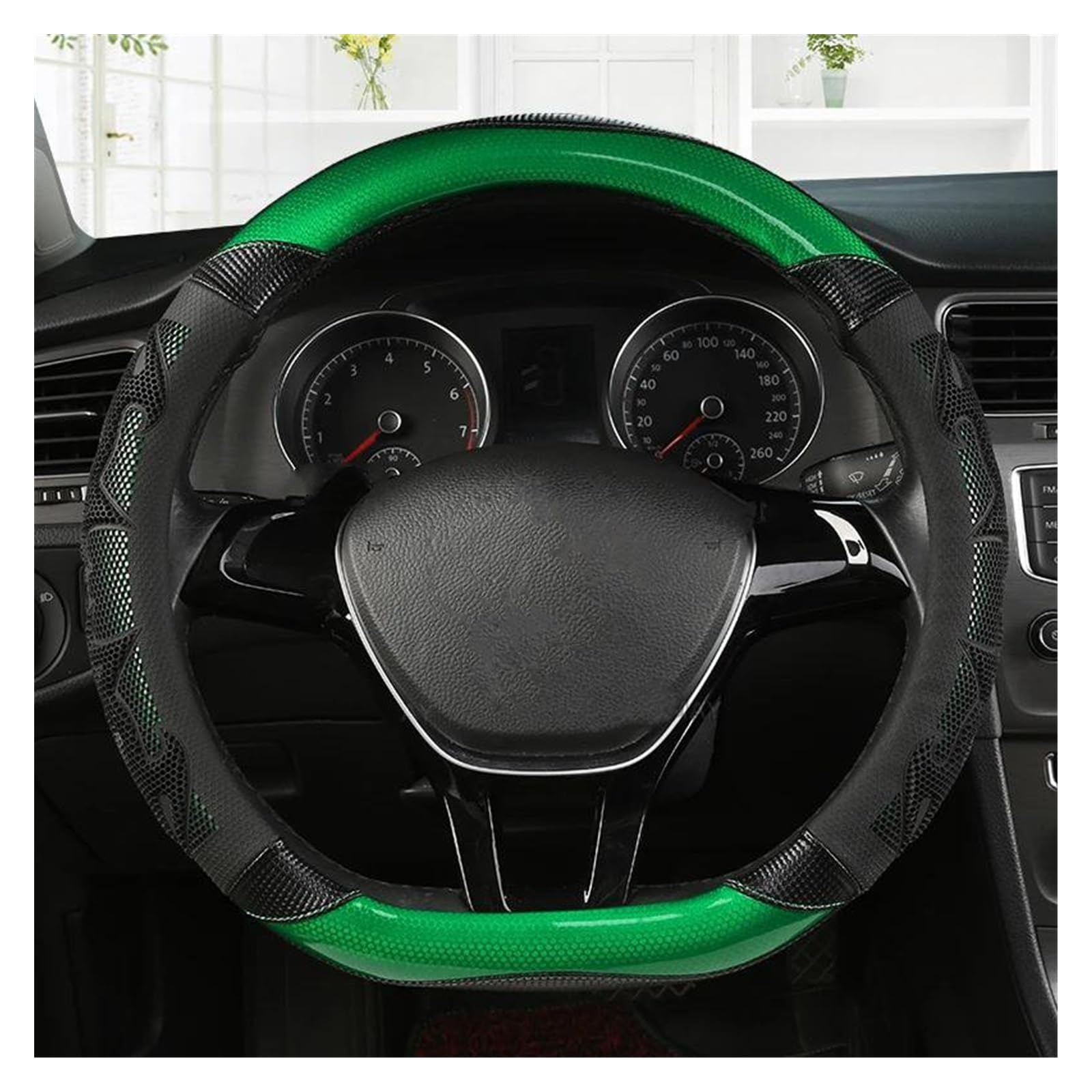 Lenkrad Abdeckung Auto Nicht-Slip Lenkrad Abdeckung Carbon Faser Leder Für Nissan Für Qashqai J11 Für Nissan Für X-Trail T32 Lenkradschoner(B- D Shape Green) von Rdtnvc