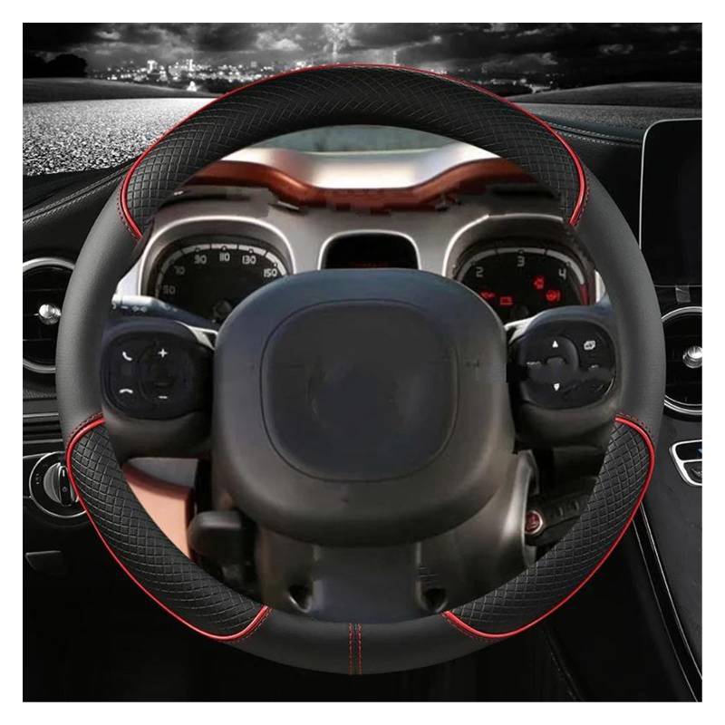 Lenkrad Abdeckung Mikrofaser Leder Auto Lenkrad Abdeckung Für FIAT Für Panda 2013 2015 2017 2019 2020 2021 2022 Auto Zubehör Lenkradschoner(RED O Shape) von Rdtnvc