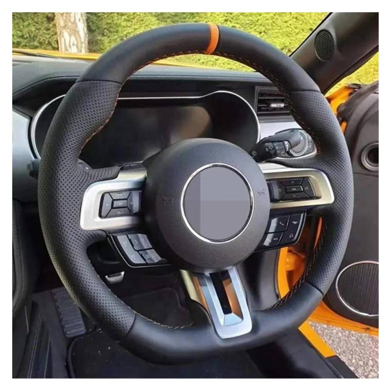 Lenkrad Abdeckung Schwarz Kunstleder No-Slip Auto Lenkrad Abdeckung Für Ford Für Mustang 2015-2019 / Für Mustang Für GT 2015-2019 Auto Zubehör Lenkradschoner(Yellow Thread) von Rdtnvc